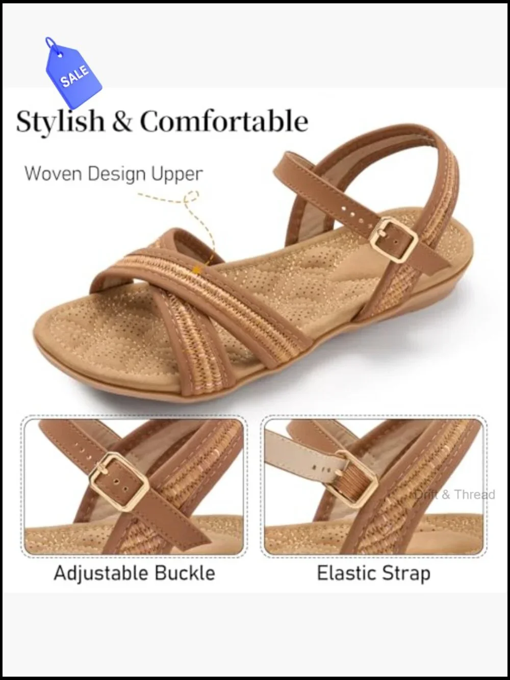 Women's Flat Sandals Breathable Woven Gladiator Memory Foam Comfort